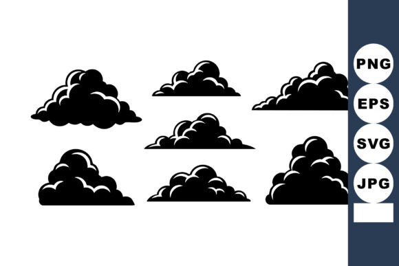 Black Silhouette Cloud Shapes Vector Set