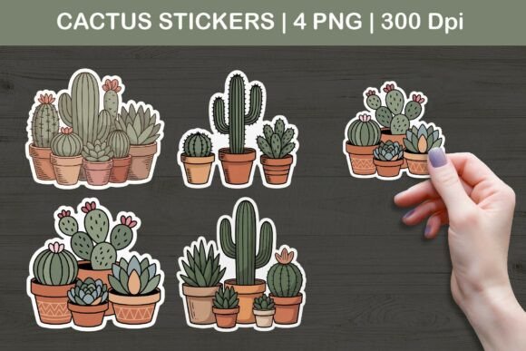 Cactus Sticker Illustrations: Potted Plant Art
