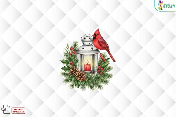 Christmas Cardinal Lantern PNG for Festive Designs