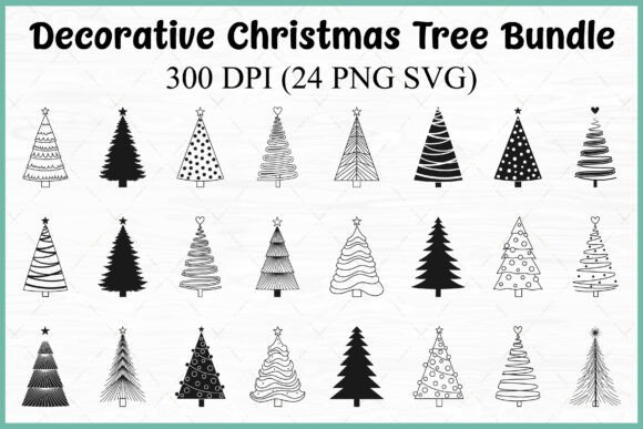 Christmas Tree SVG Black Silhouette Set for Crafting