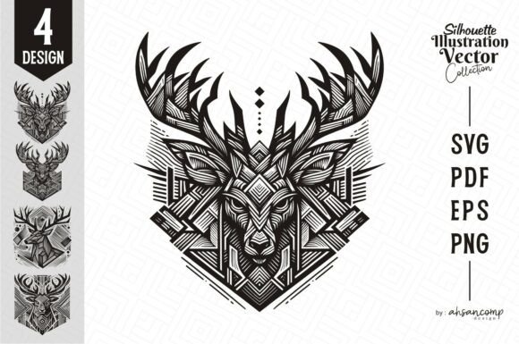 Deer Head Woodcut Engraving Vector 2 Guide