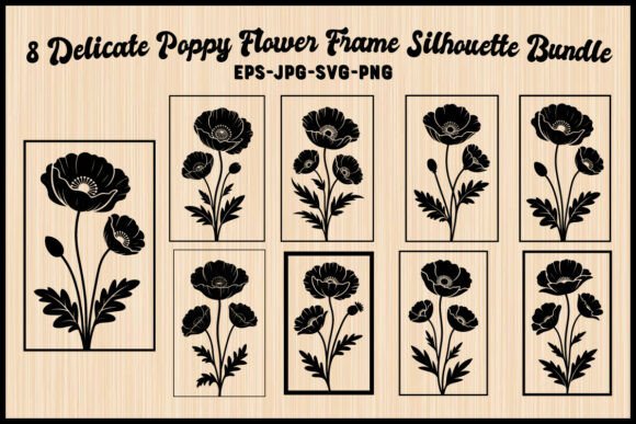 Delicate Poppy Flower Frame Silhouette