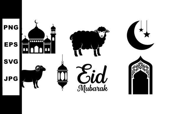 Eid Mubarak Icons: Mosque & Festive Set
