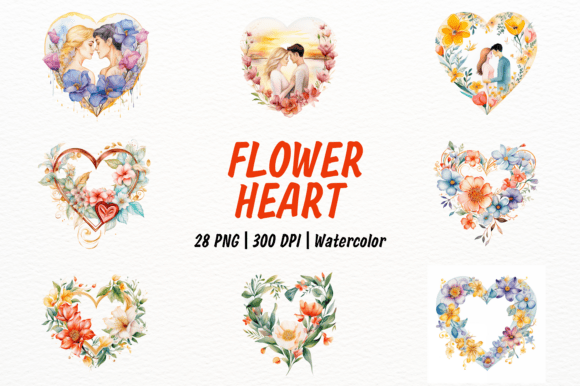 Elegant Watercolor Flower Heart Clipart for Designers