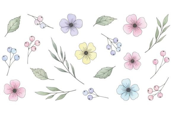 Elevating Design Projects with a Pastel Hand Drawn Floral Set