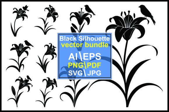 Elevating Design with Silhouette Lilies Birds Flowers Nature Art
