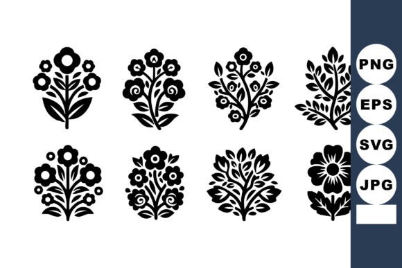 Elevating Digital Aesthetics: The Strategic Value of the Set of Black Floral Vector Icons with Va
