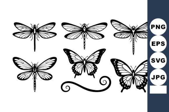 Embracing Timeless Elegance: The Art of Vintage Black and White Dragonfly and Butterfly Vector Designs