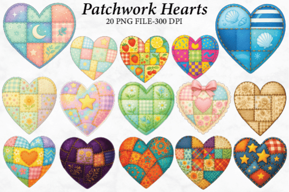 Enhance Your Creative Projects with the Patchwork Hearts Clipart Bundle