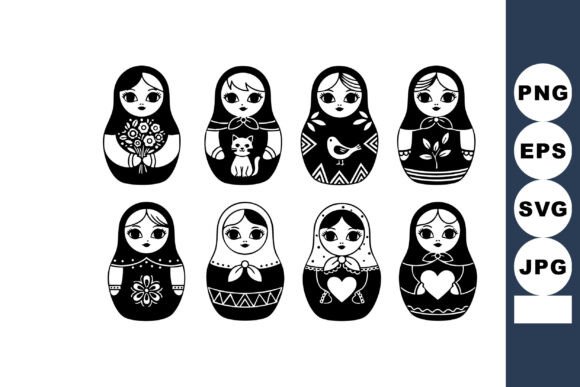 Exploring the Artistic Depth of Russian Matryoshka Dolls in Black and White Design