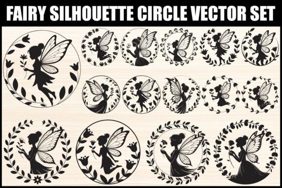 Fairy Silhouette Circle Vector Set