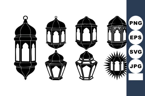 Islamic Lantern Silhouettes Vector with Traditional Arabic Design Elements