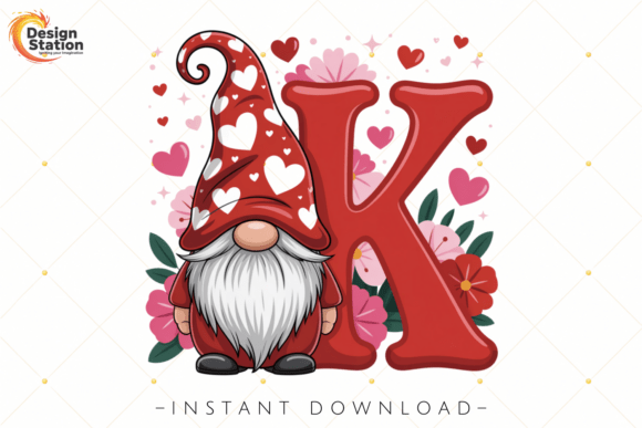 Letter K Valentine Cute Gnome PNG: Personalized Holiday Crafts