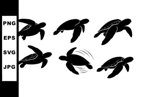 Sea Turtles Swimming Silhouette Set Vect: Capturing Marine Grace in Digital Design