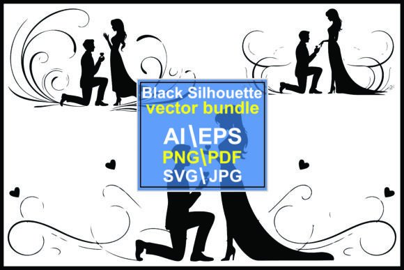 Silhouette Couple Proposal with Hearts