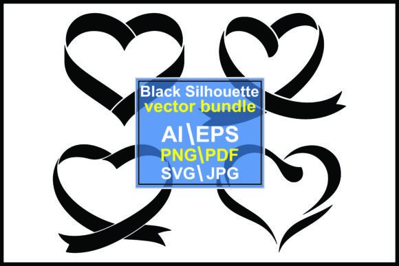 Silhouette Ribbon Hearts Vector Bundle