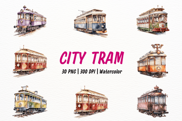 Unlocking the Nostalgic Charm of Vintage City Tram Watercolor Clipart for Your Creative Projects