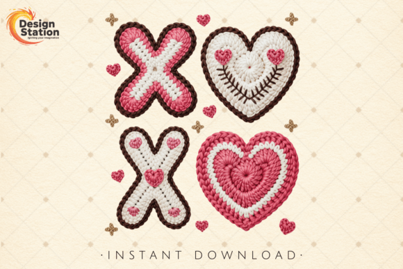 XOXO Crochet Hearts Valentine PNG for Creators
